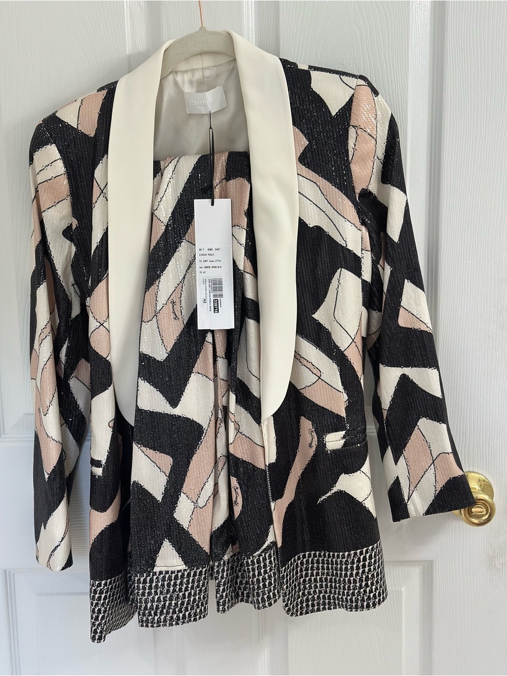Cristinaeffe Black, Cream & Blush Patterned Sequin Suit